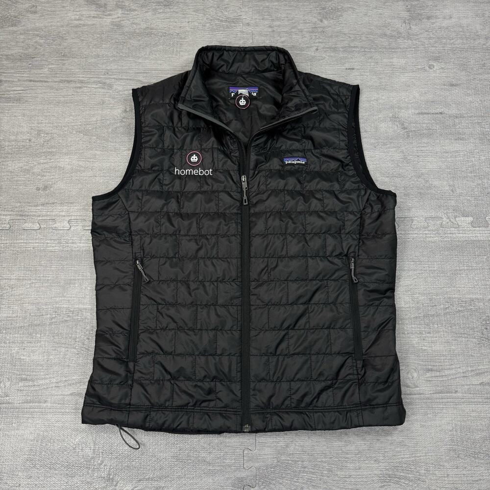 Patagonia Men's Sz L Nano Puff Vest Full Zip Black Company Logo Hiking Outdoors